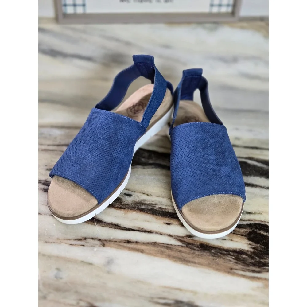 Hokus Pokas Kacie Navy Blue Perforated Slingback Sandals 7M Nautical Coastal